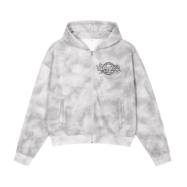 Dirty Washed Zip-Up Fleece Hoodie - Space